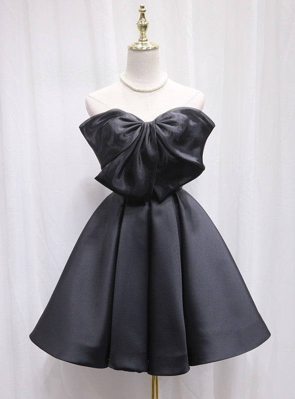 Black Satin Strapless Homecoming Dress