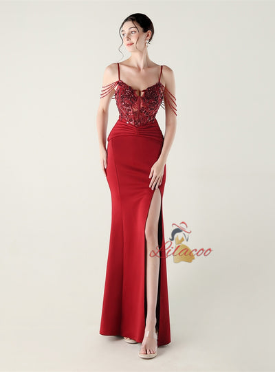 Memraid Spaghetti Straps Appliques Prom Dress