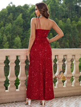 Mermaid Sequins One Shoulder Split Prom Dress