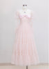 Pink Tulle Long Sleeve Pleats Pearls Prom Dress