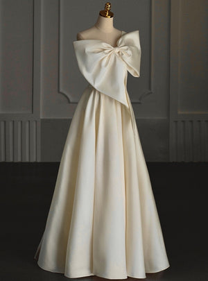 Ivory Satin One Shoulder Bow Wedding Dress