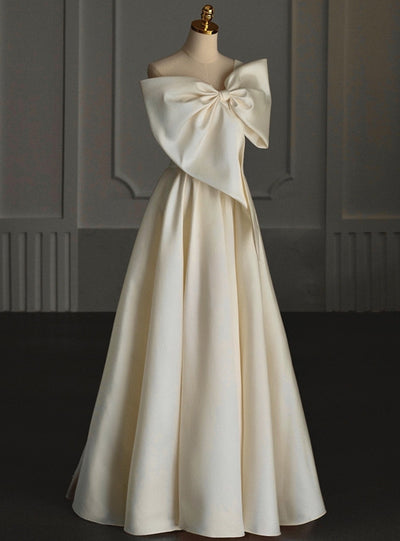 Ivory Satin One Shoulder Bow Wedding Dress