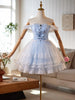 Blue Tulle Lace Bow Homecoming Dress