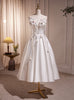 White Satin Straps Beading Flower Wedding Dress