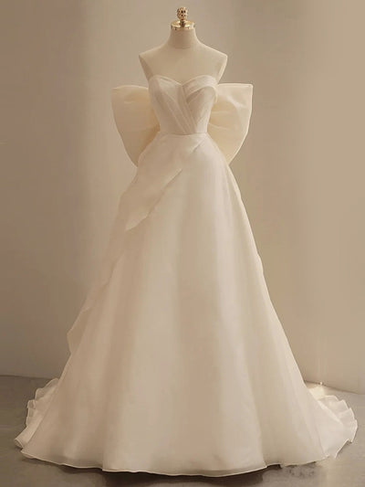 Ivory Tulle Sweetheart Bow Pleats Wedding Dress