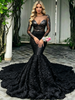Black Mermaid Sequins Long Sleeve Prom Dress