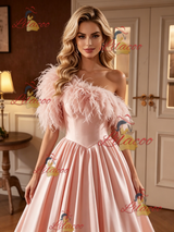Pink Satin One Shoulder Wedding Dress