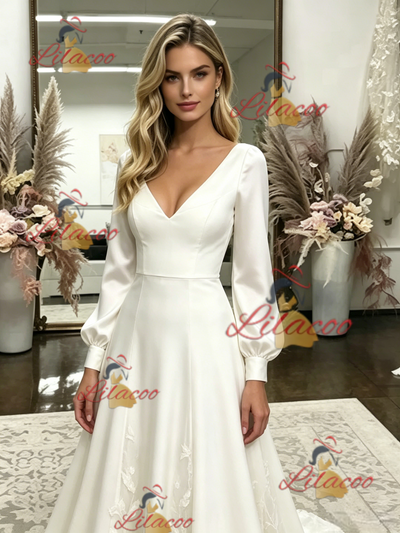 White Straps Appliques Wedding Dress