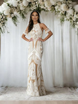 White Mermaid Lace Halter Tassel Wedding Dress