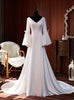 White Satin V-neck Long Sleeve Wedding Dress