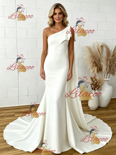 White Mermaid One Shoulder Wedding Dress