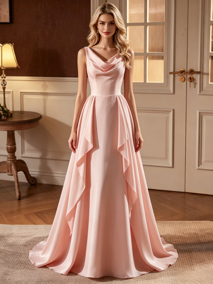 Simple Pink V-neck Wedding Dress
