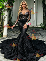 Black Mermaid Sequins Long Sleeve Prom Dress