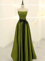 Green Satin Strapless Prom Dress