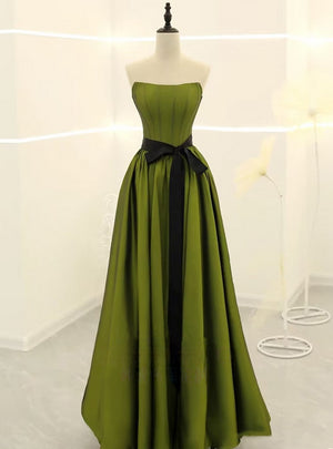 Green Satin Strapless Prom Dress
