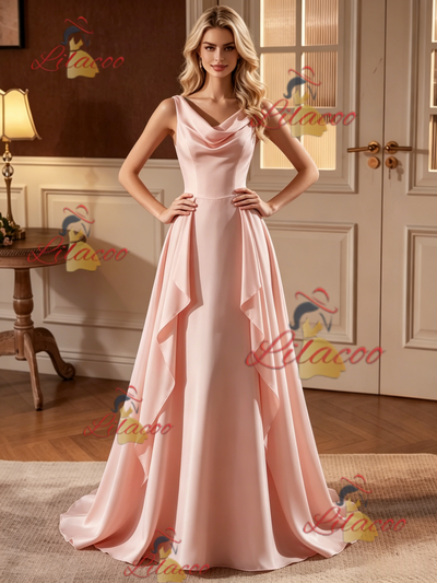 Simple Pink V-neck Wedding Dress