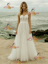White Tulle Lace Straps Wedding Dress