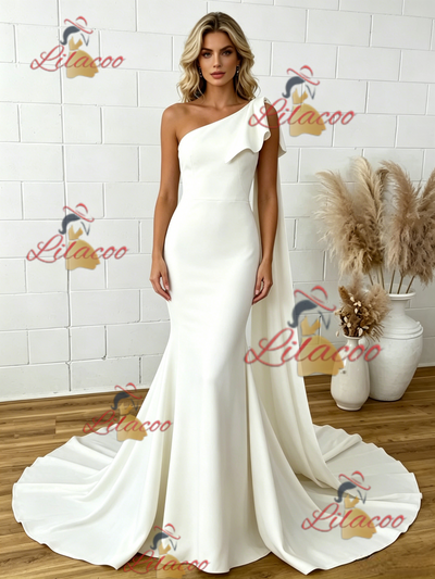 White Mermaid One Shoulder Wedding Dress