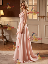 Simple Pink V-neck Wedding Dress