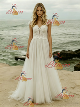 White Tulle Lace Straps Wedding Dress