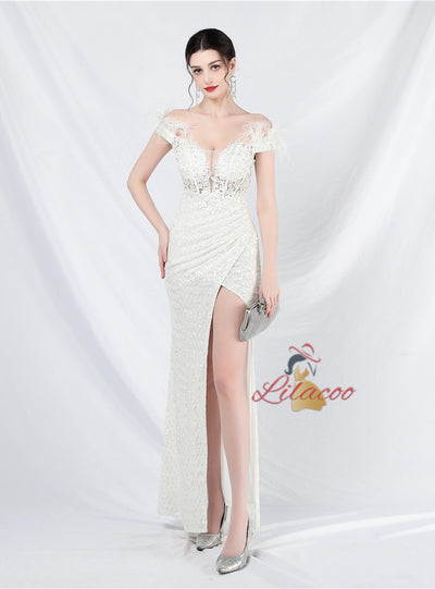 Mermaid Sequins Off the Shoulder Appliques Prom Dress