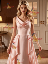 Simple Pink V-neck Wedding Dress