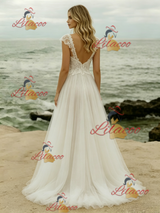 White Tulle Lace Straps Wedding Dress