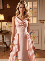Simple Pink V-neck Wedding Dress