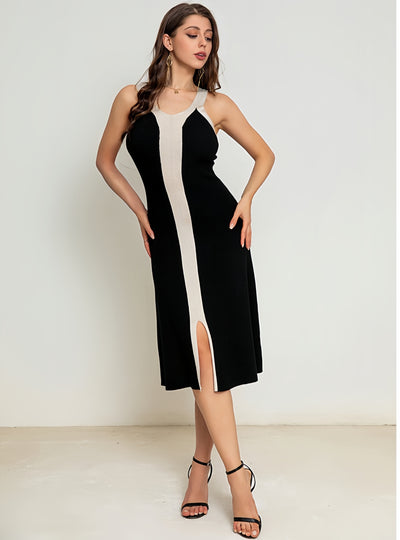 Contrast Stitching Slim V-neck Sling Dress