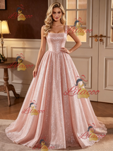 Pink Sequins Straps Wedding Dress
