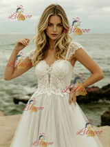 White Tulle Lace Straps Wedding Dress