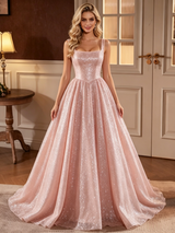 Pink Sequins Straps Wedding Dress