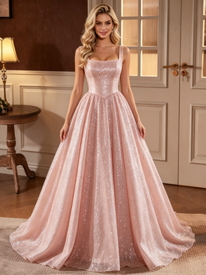 Pink Sequins Straps Wedding Dress