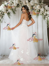 White Tulle Appliques Spahetti Straps Wedding Dress