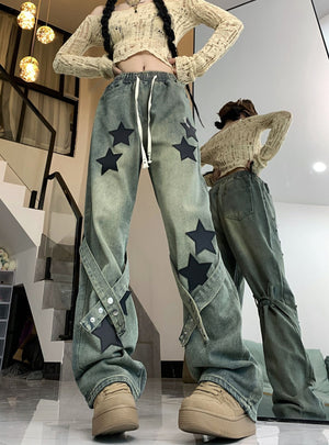 Star Loose Print Slim Jeans