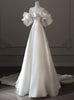 White Satin Off the Shoulder Pleats Wedding Dress