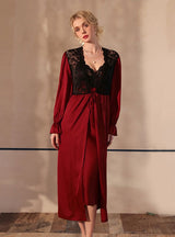 Satin Lace Long Sleeve Robe Bathrobe