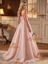 Pink Sequins Straps Wedding Dress