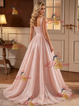 Pink Sequins Straps Wedding Dress