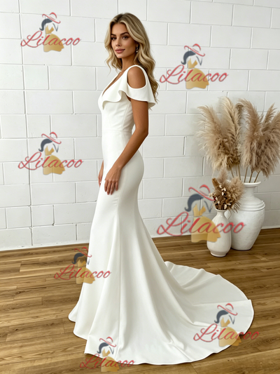 White Mermaid V-neck Wedding Dress