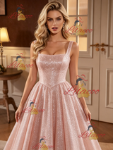 Pink Sequins Straps Wedding Dress