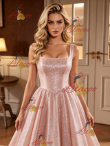 Pink Sequins Straps Wedding Dress
