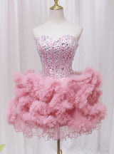 Pink Tulle Crystal Homecoming Dress
