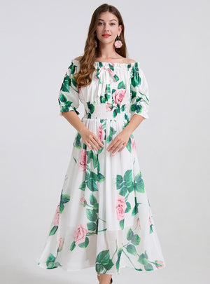 Sexy Off the Shoulder Chiffon Print Dress
