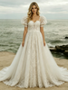 White Tulle Tulle Puff Sleeve Wedding Dress