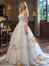 White Sequins Straps Wedding Dress