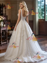 White Sequins Straps Wedding Dress