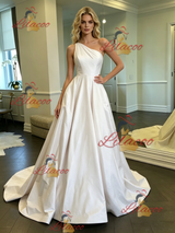 White Satin One Shoulder Wedding Dress