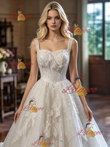 White Sequins Straps Wedding Dress