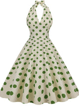 High Waist Polka-dot Halter Dress